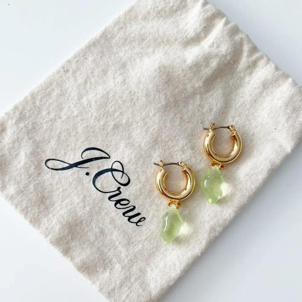 J. Crew Acetate Drop Huggie Hoop Earrings (Light Green)